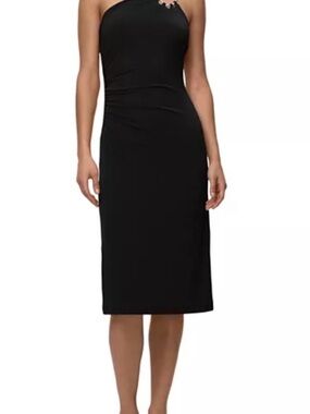 Herve Leger One-Shoulder Black Midi Sheath Dress
